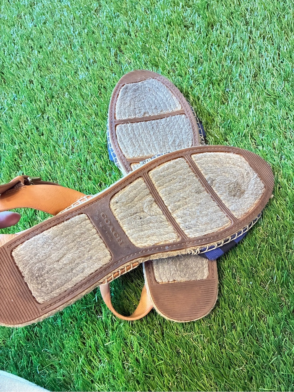 Coach Reena Blue Stripe Espadrille Sandals Leather Size 11 Coastal resortwear - Picture 6 of 9